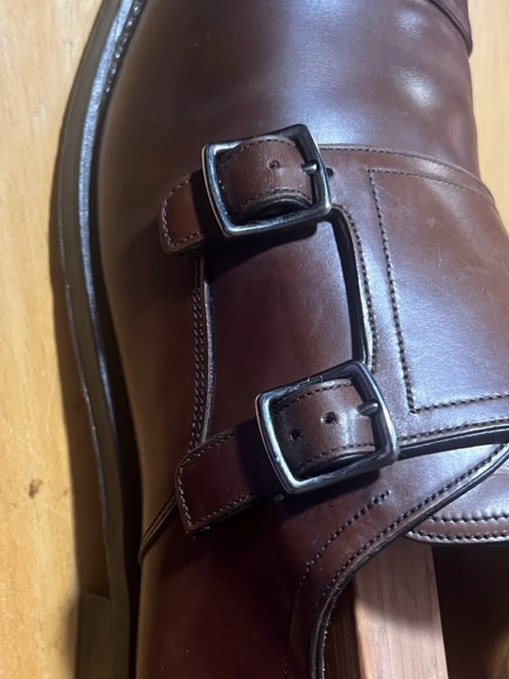 Salvatore Ferragamo Tramezza Chestnut Double Monk Strap Shoes Size 12D